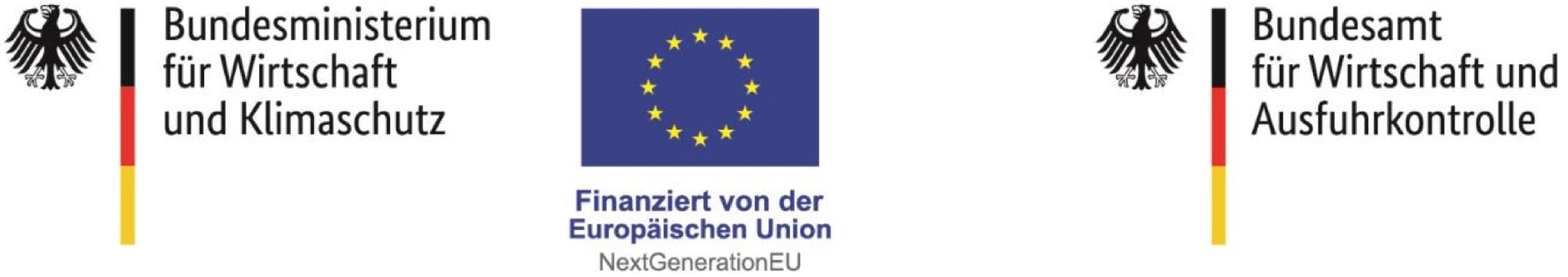 Logo Bundesministerium für Wirtschaft und Klimaschutz, Logo NextGeneratioEU, Logo Bundesamt für Wirtschaft und Ausfuhrkontrolle